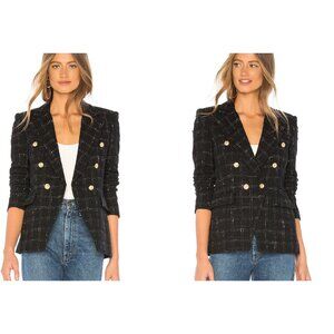 GENERATION LOVE Alexa Double-Breasted Tweed Blazer Jacket Black Size Large